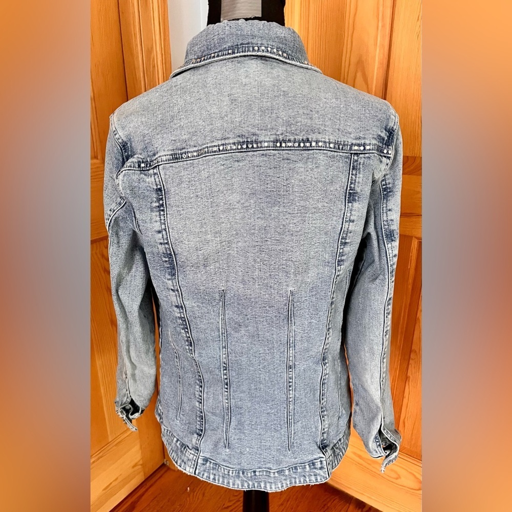 Laura Ashley Blue Sequin Denim Jacket Medium Boho Western Festival Cowgirl - Picture 13 of 17